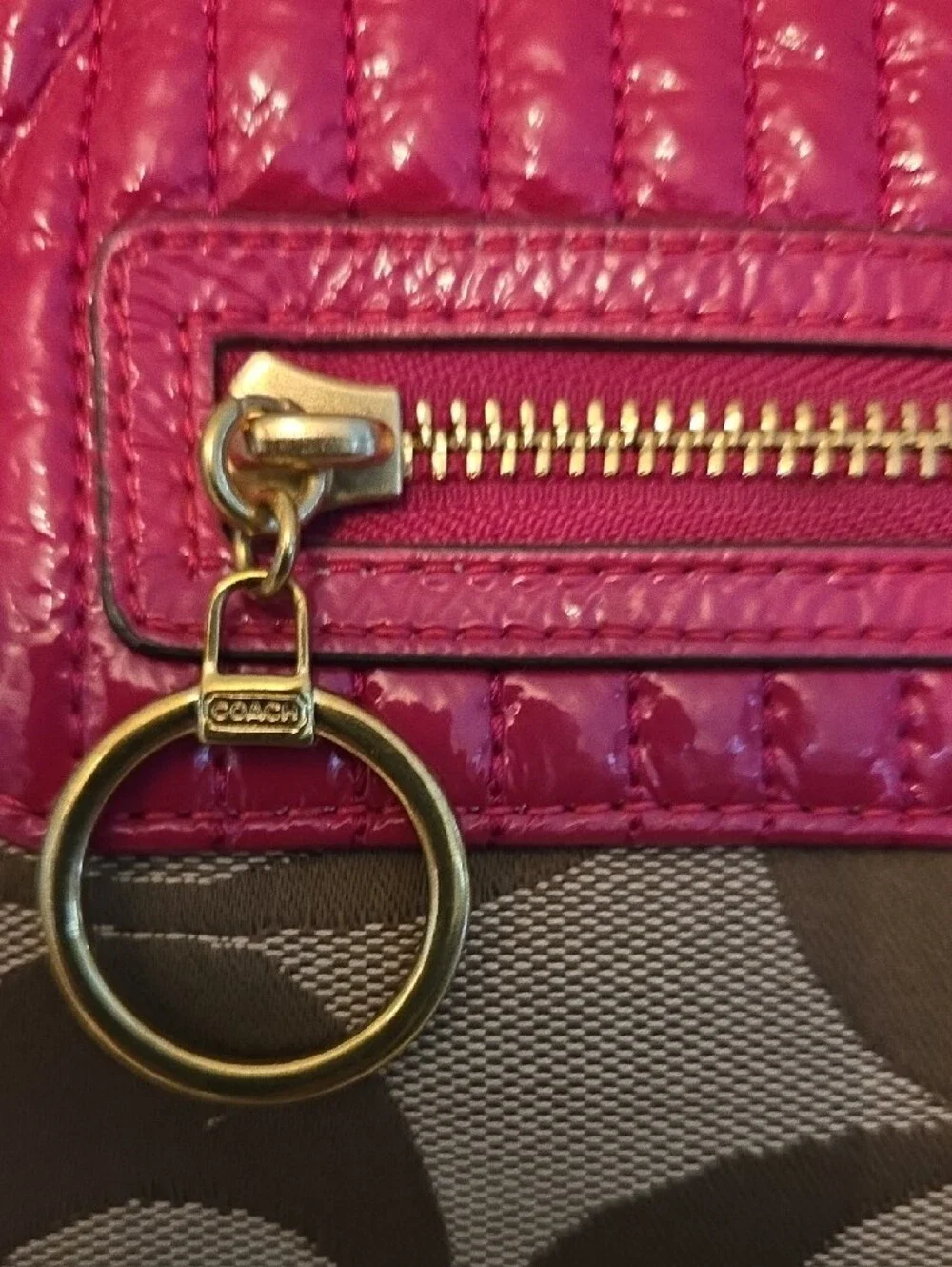 Coach Signature Canvas Tote with Pink Trim and Gold Hardware